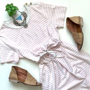 Draper James Tie Waist T-Shirt Dress in Light Pink Mariner Stripe Size Medium